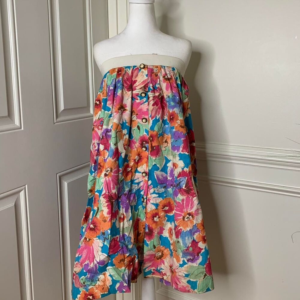 Vintage 70’s floral midi skirt/strapless summer dress with elastic band